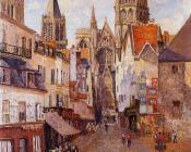 卡米耶 毕沙罗 : Sunlight, Afternoon, La Rue de l'Epicerie, Rouen